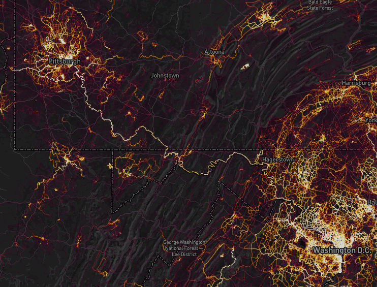 Strava heatmap screenshot